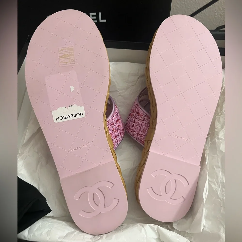 NEW in box. Chanel Pink Tweed Sandals - Picture 8 of 12